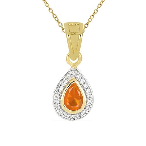 BUY NATURAL ORANGE ETHIOPIAN OPAL GEMSTONE 14K GOLD HALO PENDANT WITH WHITE DIAMOND